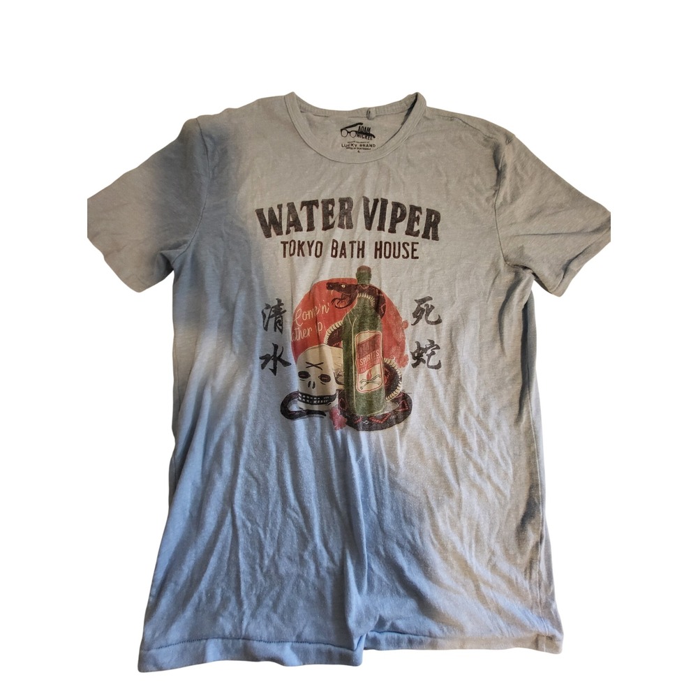 Lucky Brand Adam Nickel Water Viper Tokyo Bath House Graphic Tee Blue Small